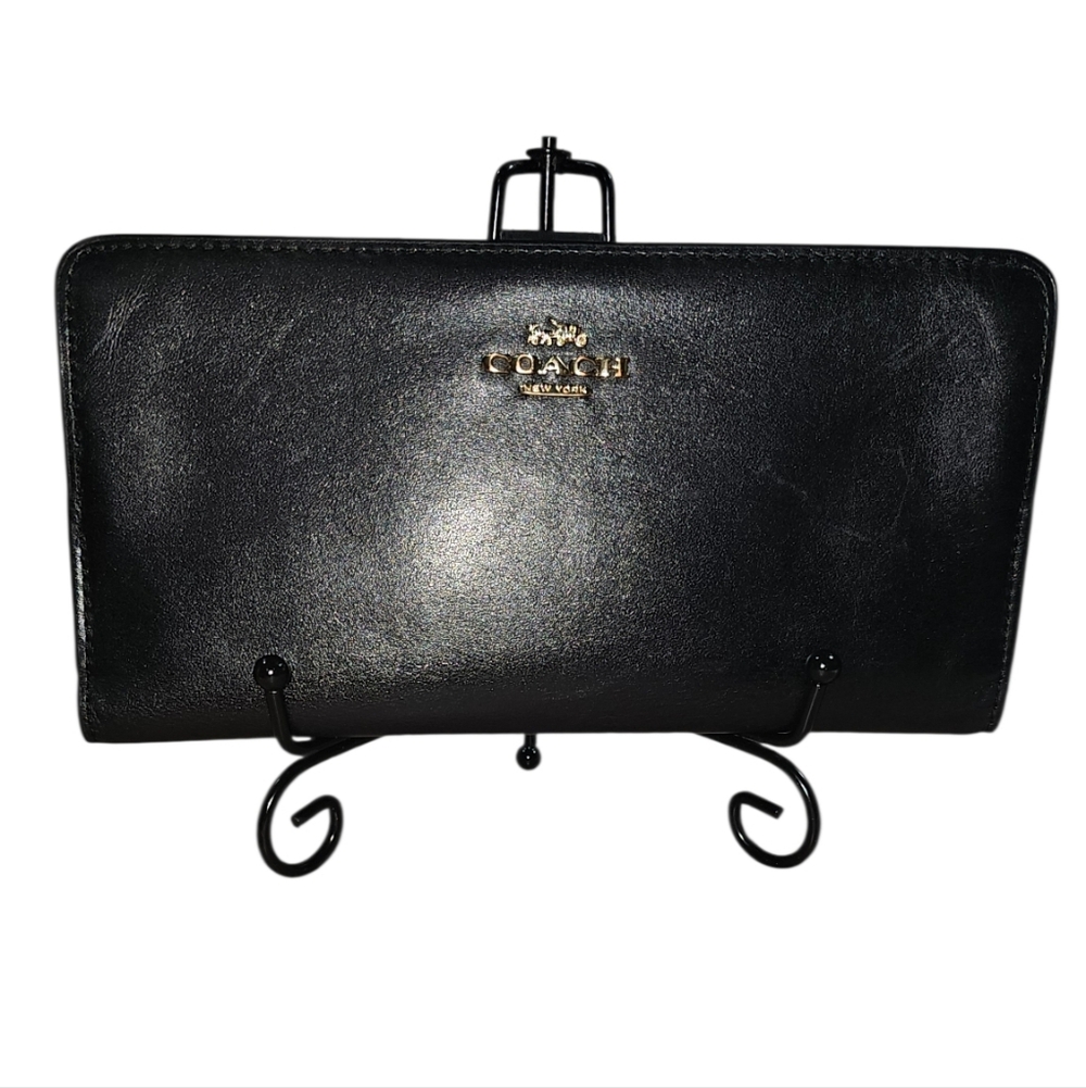 COACH Smooth Black Leather Skinny Wallet - Picture 3 of 12
